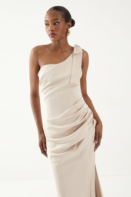 Asymmetric Shoulder Bow Detail Bridesmaid Dress - Image 2