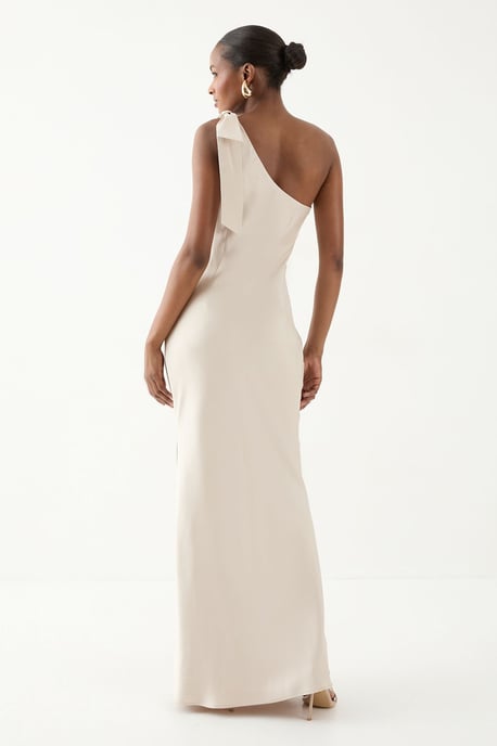 Asymmetric Shoulder Bow Detail Bridesmaid Dress - Image 3