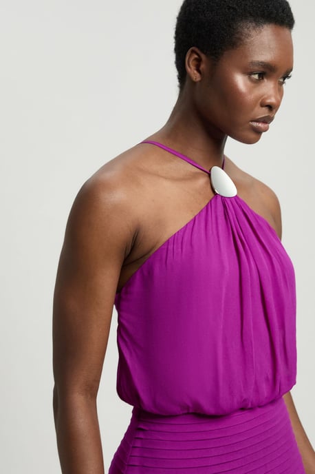 Viscose Georgette Drop Hem Woven Halter Neck Maxi Dress - Image 2