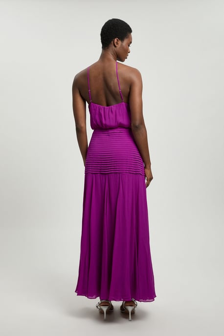 Viscose Georgette Drop Hem Woven Halter Neck Maxi Dress - Image 3