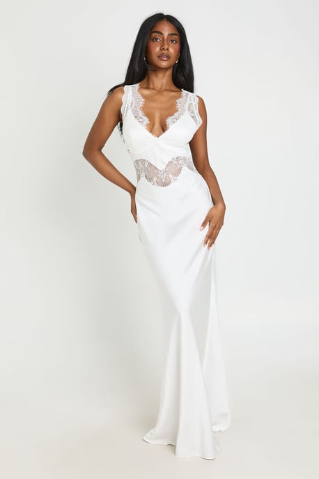 Crinkle Textured Satin & Lace Maxi Dress - Image 1