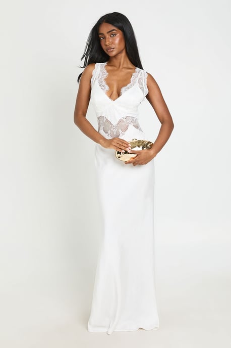 Crinkle Textured Satin & Lace Maxi Dress - Image 3