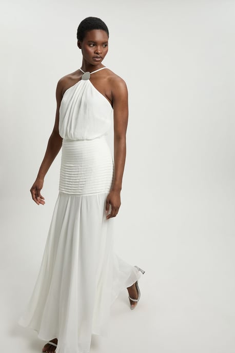 Viscose Georgette Drop Hem Woven Halter Neck Maxi Dress - Image 4