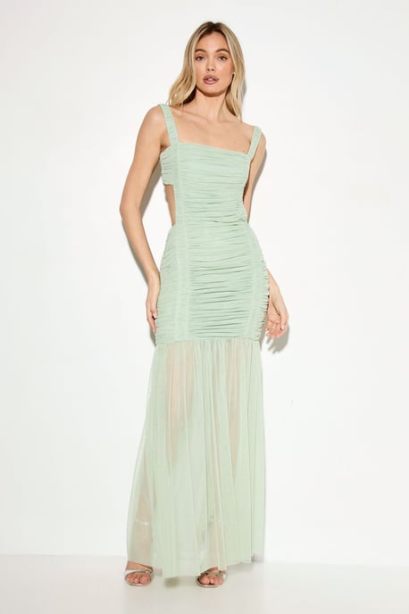 Open Back Mesh Ruched Maxi Dress - Image 2