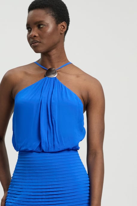 Viscose Georgette Drop Hem Woven Halter Neck Maxi Dress - Image 2