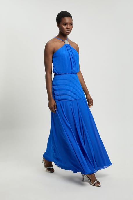 Viscose Georgette Drop Hem Woven Halter Neck Maxi Dress - Image 4