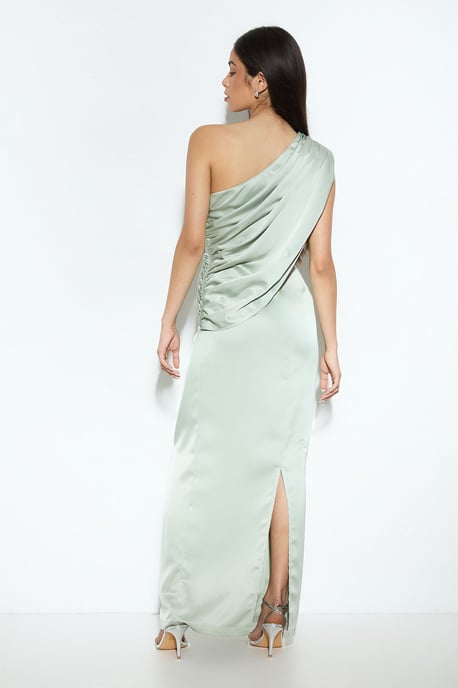 Draped Neckline Satin Bridesmaid Maxi Dress - Image 3