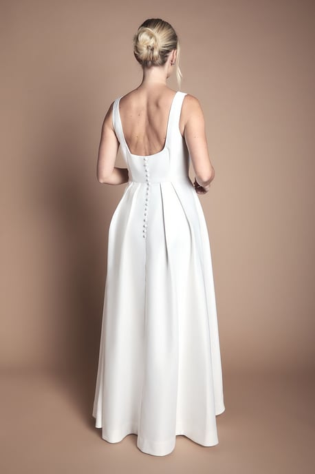 Petite Satin Pleat Bodice Full Skirt Wedding Dress - Image 3