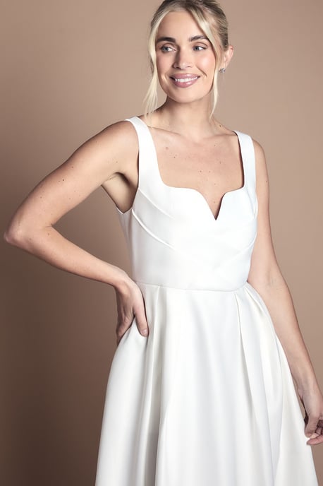Petite Satin Pleat Bodice Full Skirt Wedding Dress - Image 4
