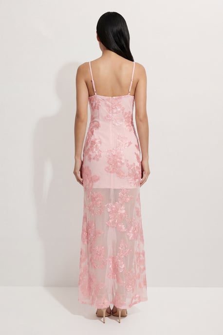 Floral Textured Sheer Scoop Neck Bias Maxi - Image 3