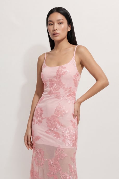 Floral Textured Sheer Scoop Neck Bias Maxi - Image 4