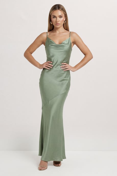 Premium Satin Bow Back Bias Cut Bridesmaid Dress - Image 1