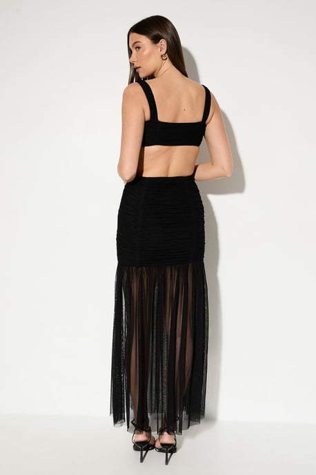 Open Back Mesh Ruched Maxi Dress - Image 1