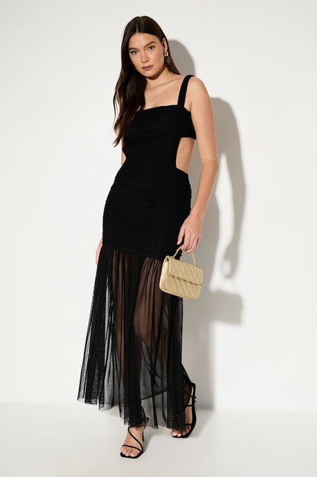 Open Back Mesh Ruched Maxi Dress - Image 3