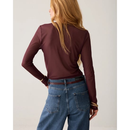 Summum 3s5394-30180 335 round neck top long sleeve mesh solid dark burgundy - Image 3