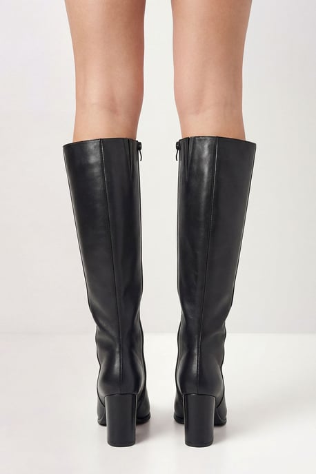 Almond Toe High Block Heel Knee Boots - Image 2