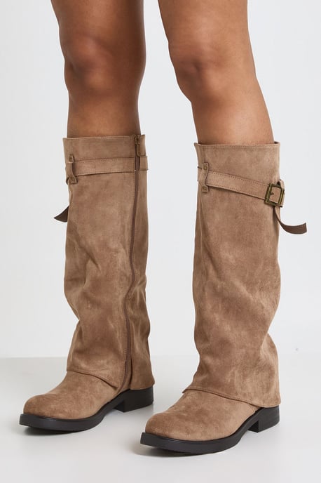 Buckle Detail Foldover Knee High Boots - Image 2