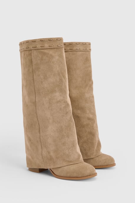 Wide Fit Fold Over Block Heel Knee High Boots - Image 3