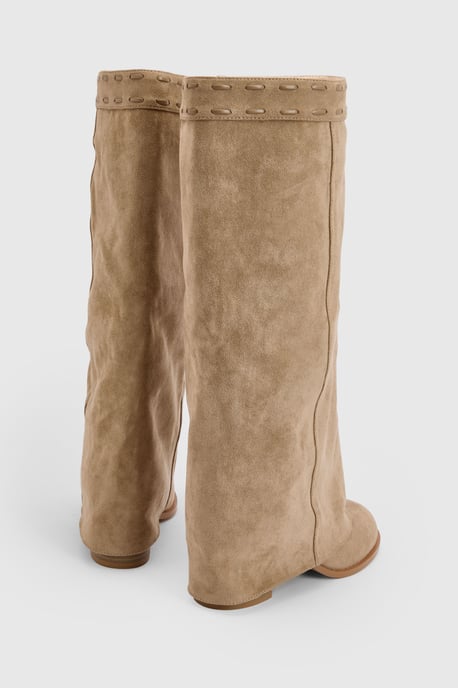 Wide Fit Fold Over Block Heel Knee High Boots - Image 4