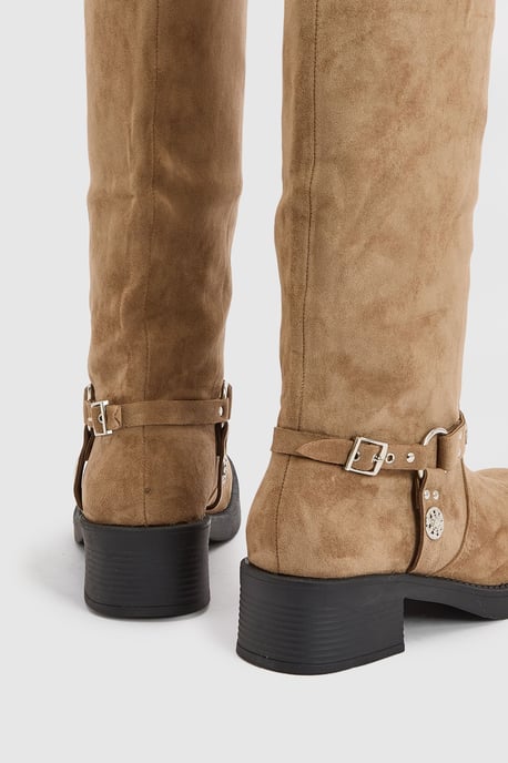 Wide Fit Western Style Buckle Detail Knee High Boots - Image 4