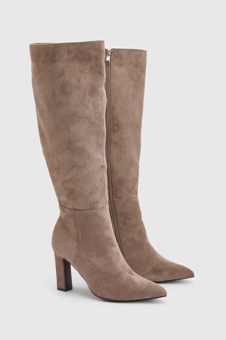 Wide Fit Faux Suede Knee High Block Heel Boots - Image 3