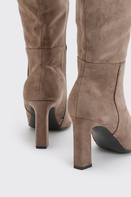 Wide Fit Faux Suede Knee High Block Heel Boots - Image 4