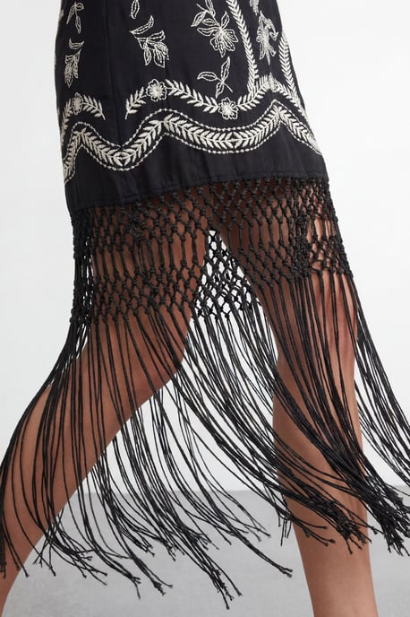 Petite Embroidered Fringe Mini Dress - Image 2
