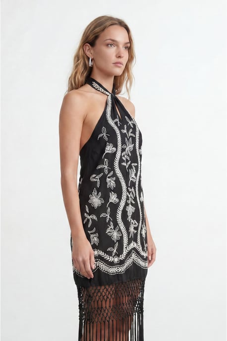 Petite Embroidered Fringe Mini Dress - Image 3