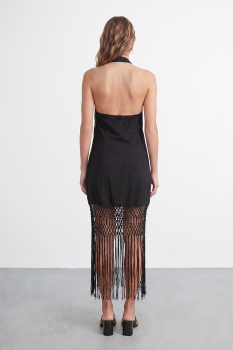 Petite Embroidered Fringe Mini Dress - Image 4