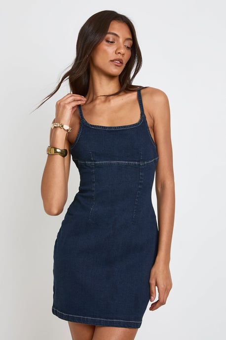 Tall Strappy Denim Mini Dress - Image 3