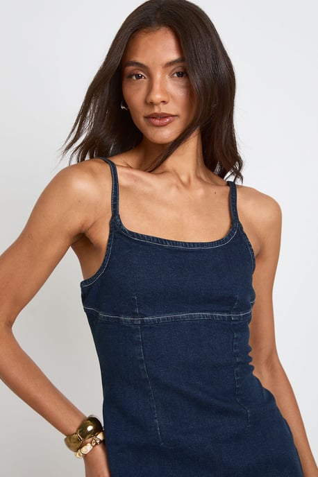 Tall Strappy Denim Mini Dress - Image 4