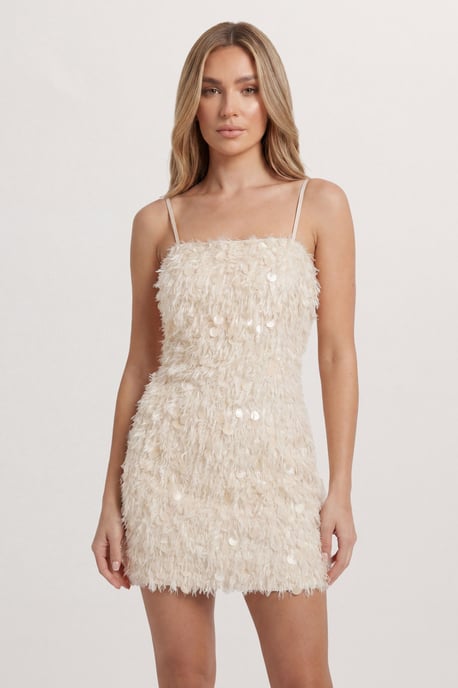 Textured Fluffy Sequin Mix Mini Dress - Image 1
