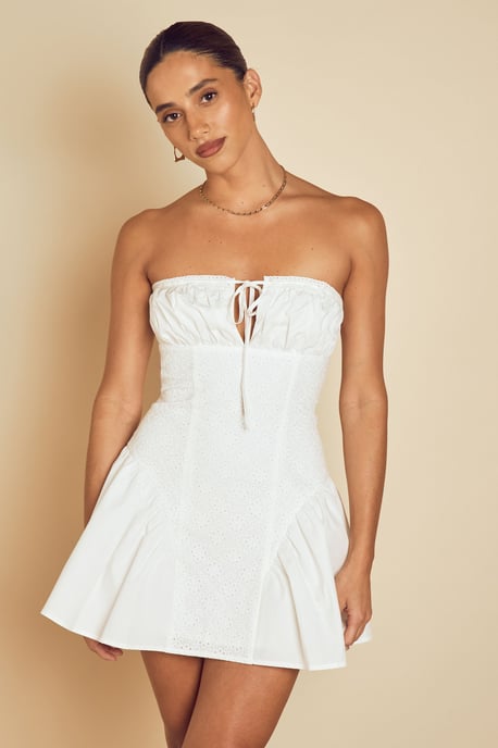 Broderie Mix Volume Hem Bandeau Mini Dress - Image 2