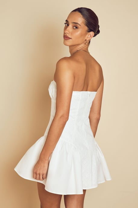 Broderie Mix Volume Hem Bandeau Mini Dress - Image 3