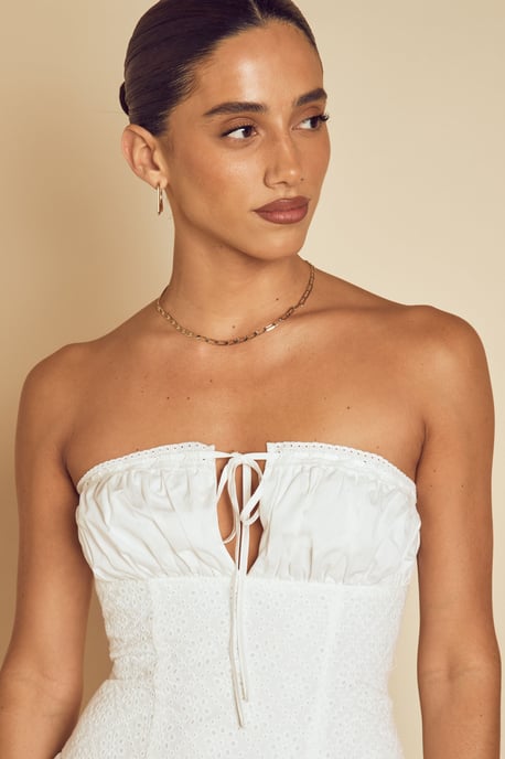 Broderie Mix Volume Hem Bandeau Mini Dress - Image 4