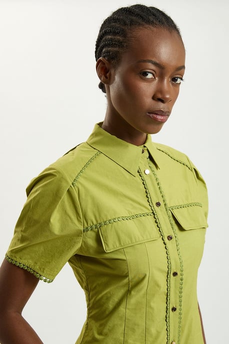 Cotton Cutwork Collared Woven Mini Dress - Image 2