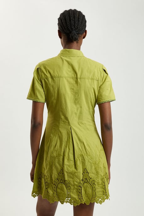 Cotton Cutwork Collared Woven Mini Dress - Image 3