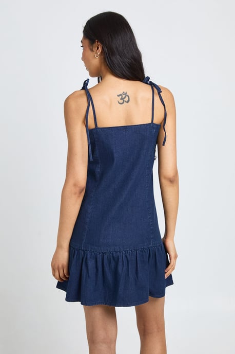 Tall Strappy Dropped Hem Denim Mini Dress - Image 2