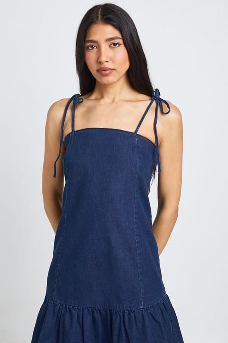 Tall Strappy Dropped Hem Denim Mini Dress - Image 4