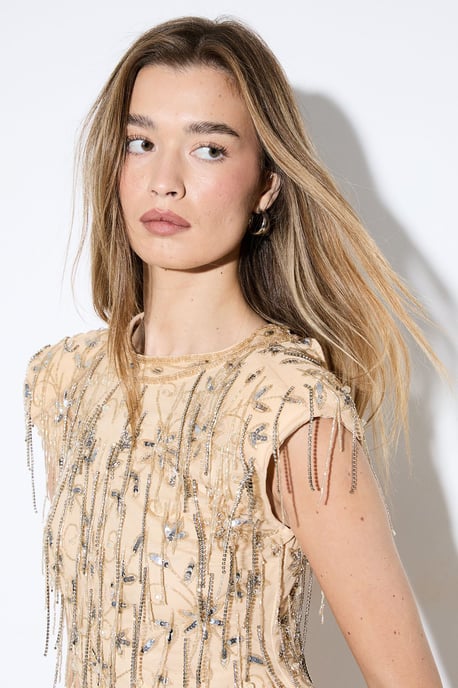 Premium Embellished Beaded Mini Dress - Image 4
