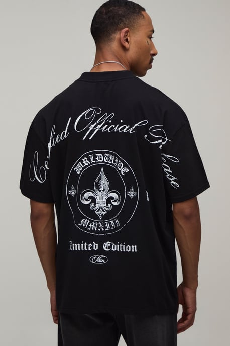 Black Oversized Emblem Over The Seams Print T-Shirt - Image 1