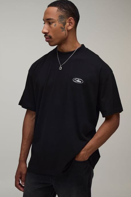 Black Oversized Emblem Over The Seams Print T-Shirt - Image 3