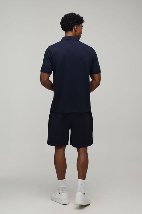 Regular Fit Waffle Button Neck Pocket Polo & Shorts Set - Image 2