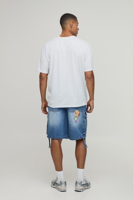 Baggy Applique Cargo Denim Shorts - Image 2