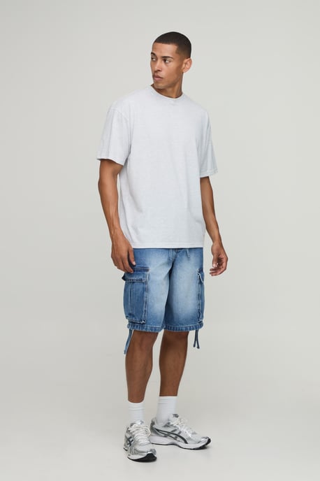 Baggy Applique Cargo Denim Shorts - Image 4