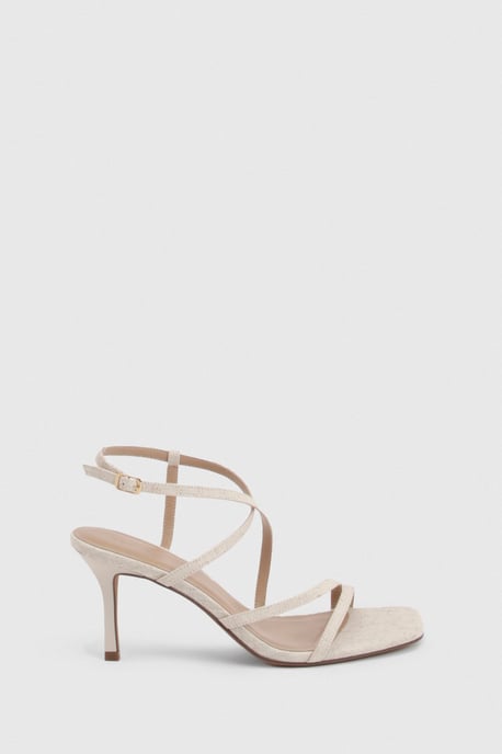 Linen Strappy Crossover High Heels - Image 3