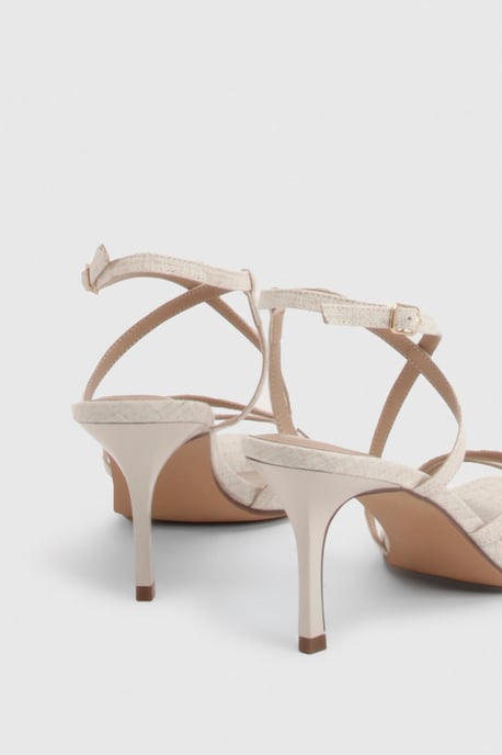Linen Strappy Crossover High Heels - Image 4
