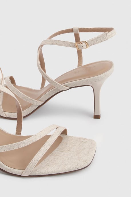 Linen Strappy Crossover High Heels - Image 6