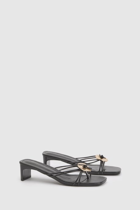 Strappy Hardware Detail Toe Post Mules - Image 3