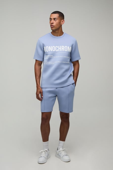 High Build Rubber Print Regular Fit Bonded Scuba T-Shirt & Slim Pintuck Short Set - Image 4